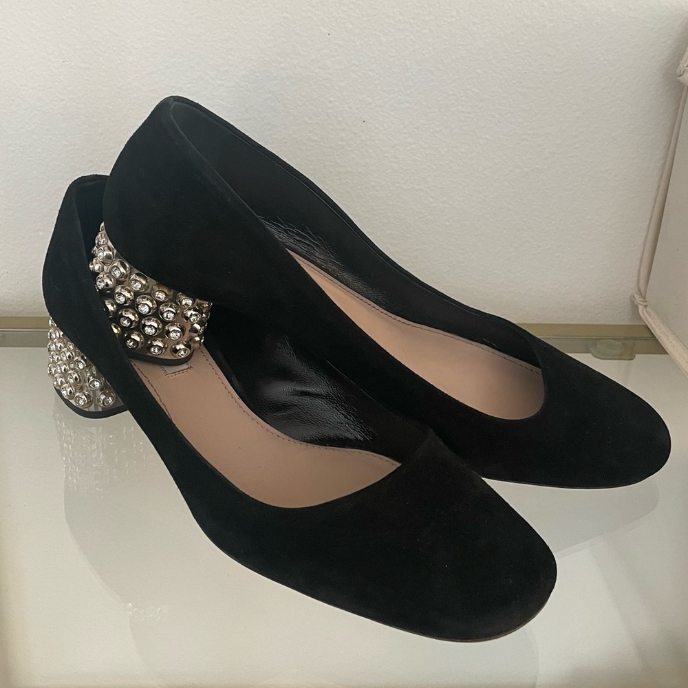 MIU MIU Womens Black Suede Crystal Block Heel Pumps 40/9-9.5- Very Very Nice - Picture 8 of 8
